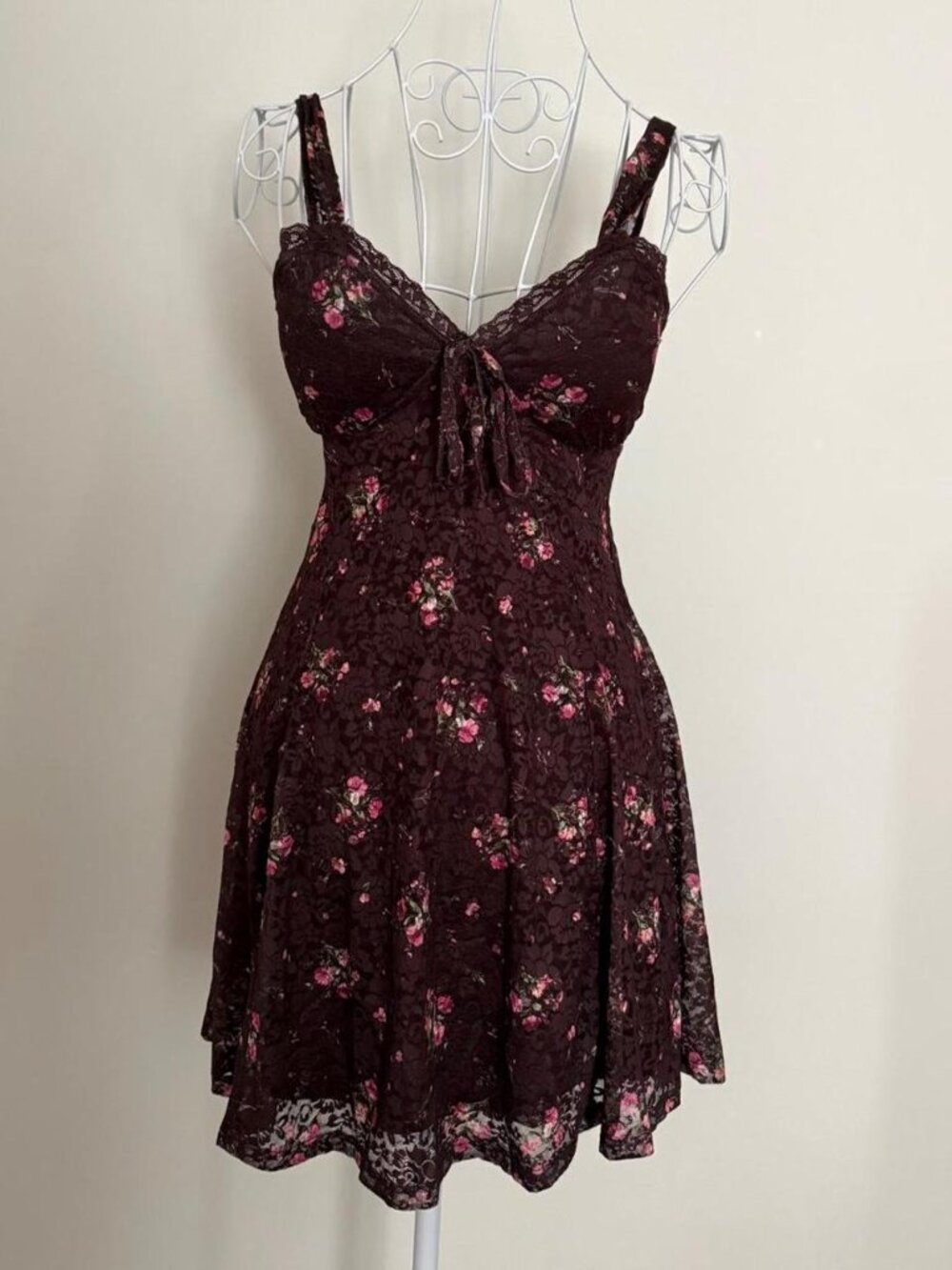 Madden NYC Floral Lace Mini Dress with Bust Tie